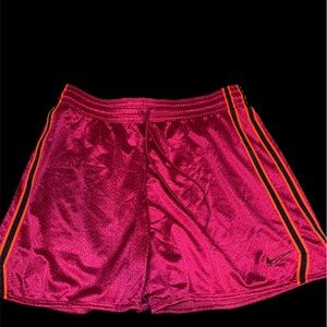 Nike Women's Magenta Athletic Mesh Shorts with Orange & Black Stripes Size M